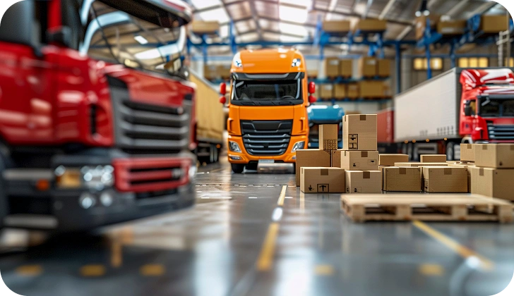 Logistics trucks at a warehouse ready for next-day EV charging